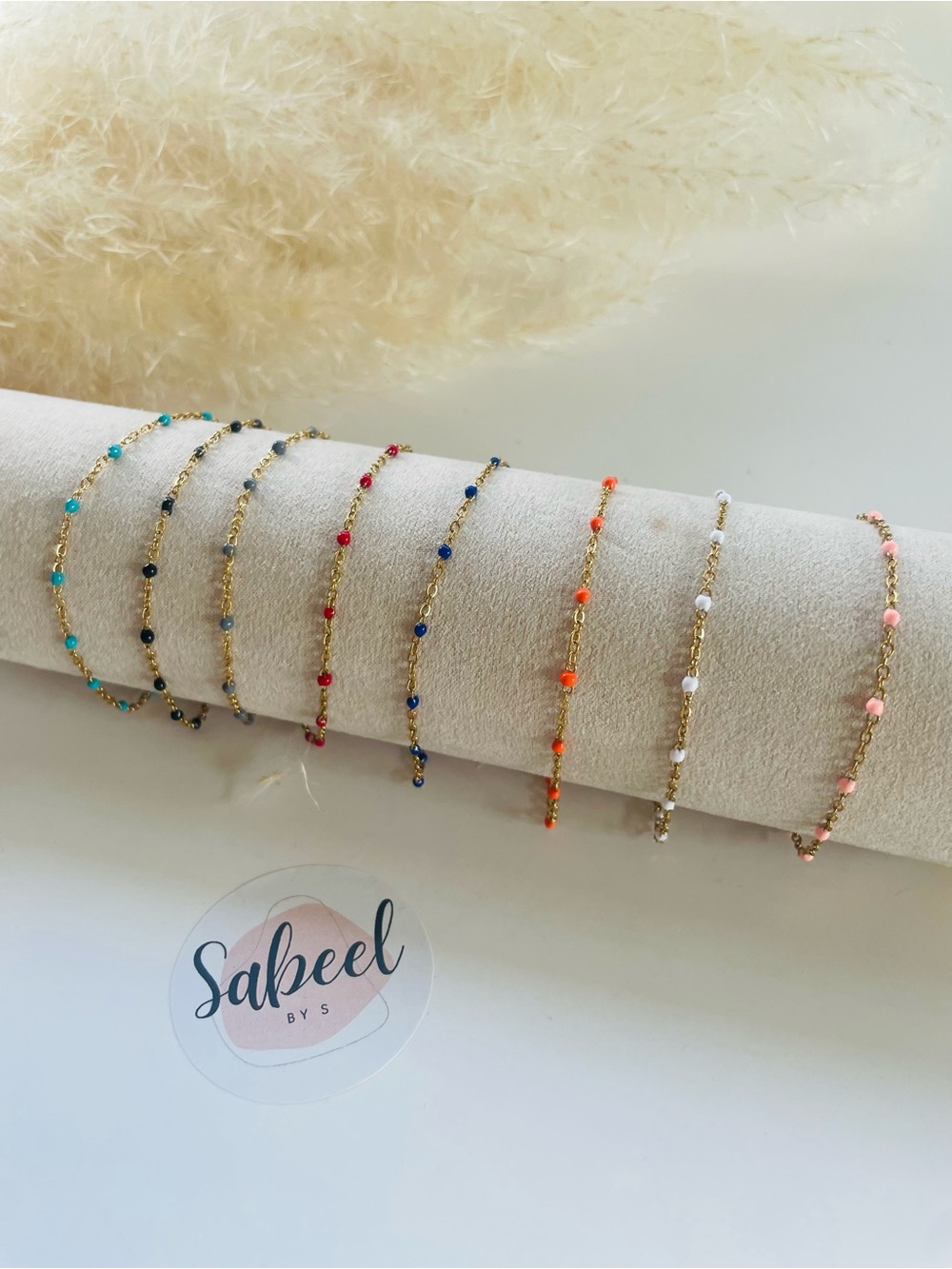 Chaîne de Main Perles Colorées Acier Inoxydable | Beaded Hand Chain Bracelet